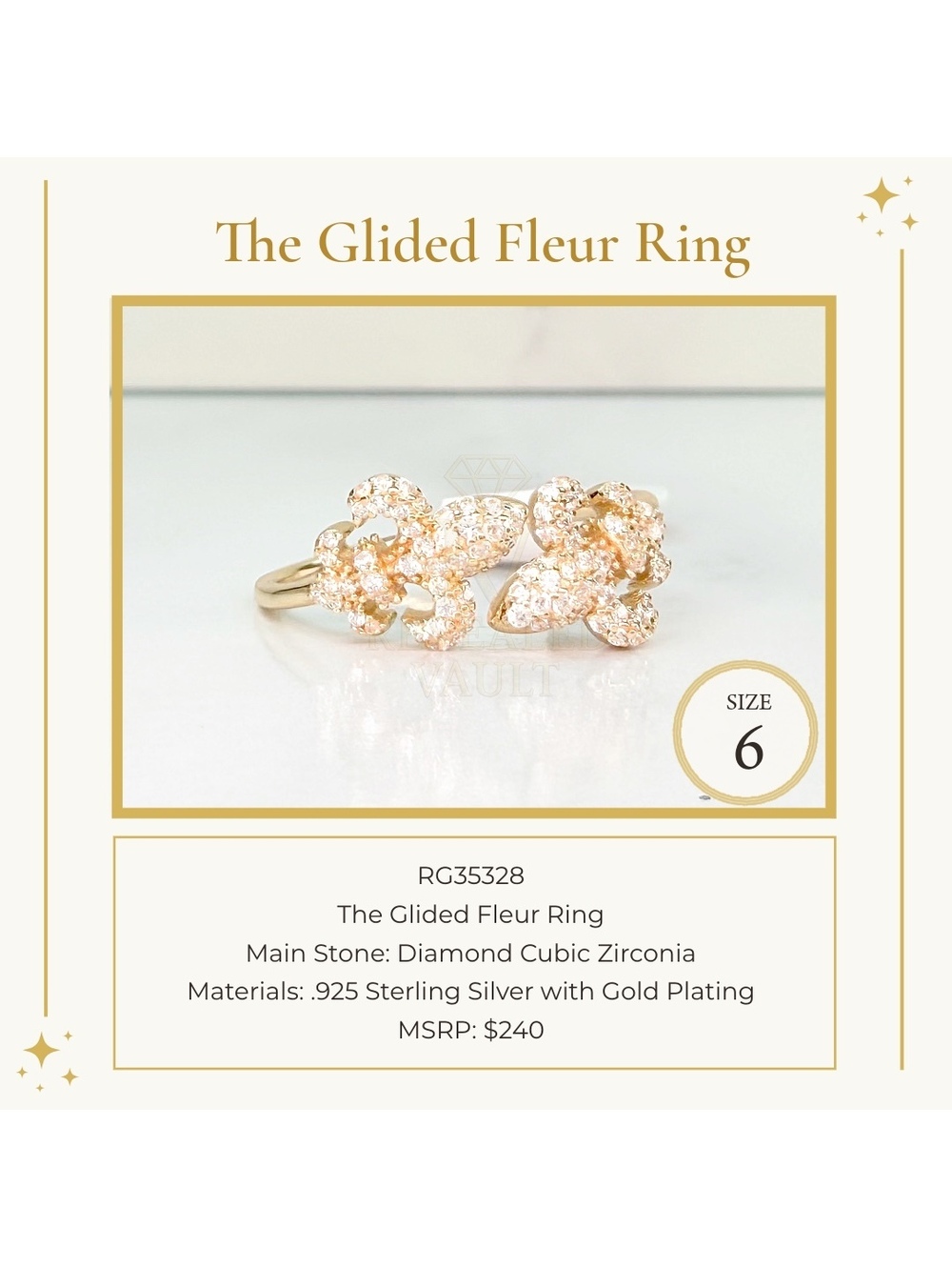 The Gilded Fleur Ring - Size 6 - Sterling Club Vermeil